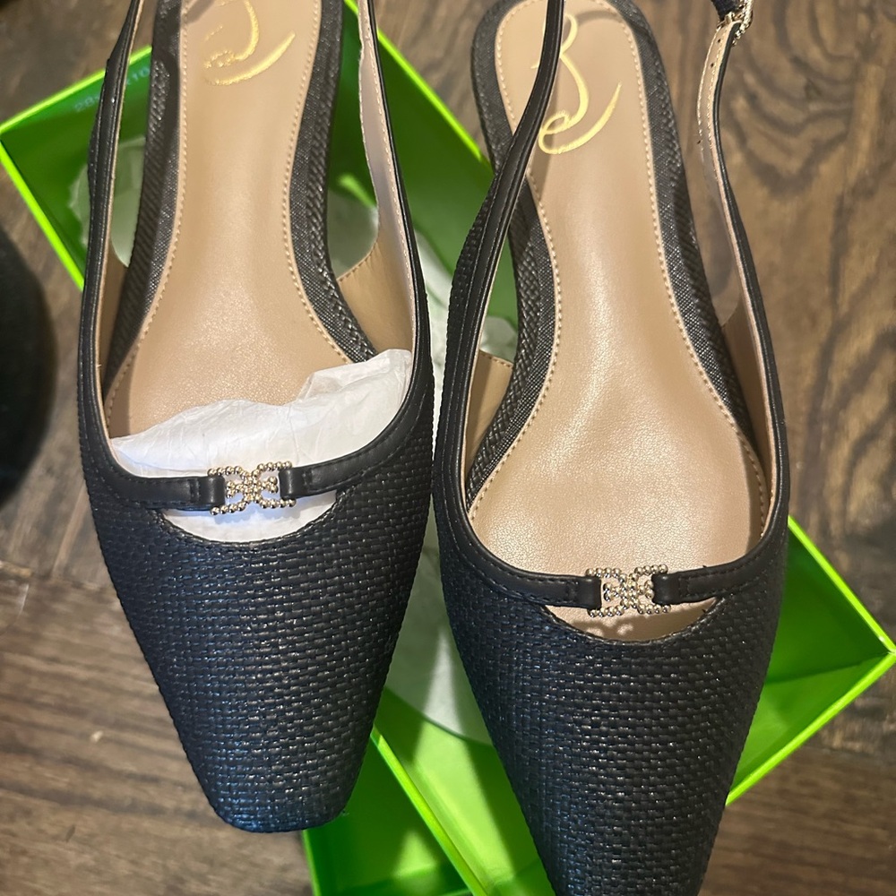 Sam Edelman Black Textured Flats with Gold Accent